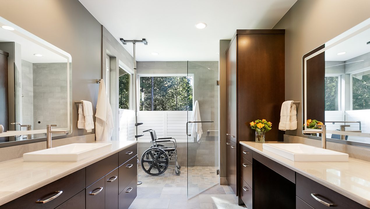 Bathroom w_ Accessible Vanity| Roll-In Shower | McCabe By Design